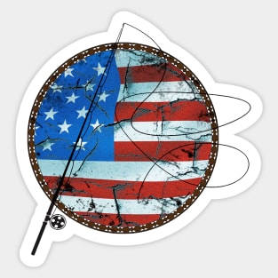 Vintage-Themed American Flag Fishing Tee Sticker